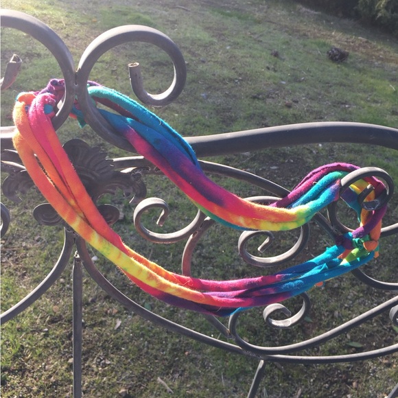 Hand Crafted Jewelry - Rainbow not beaded necklace Tie dye T shirt fabric tubular necklace